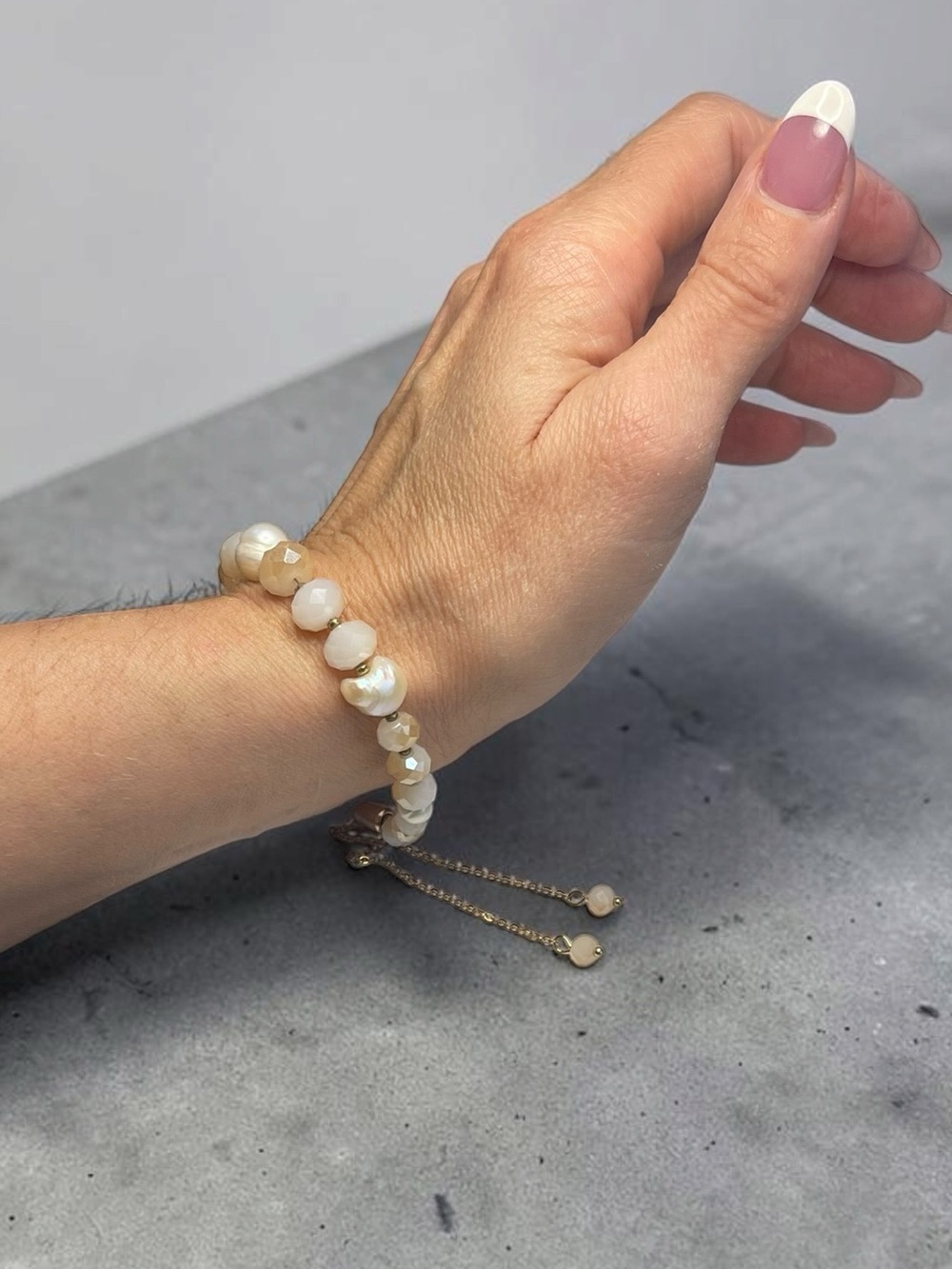 Freshwater Pearl Crystal Adjustable Bolo Bracelet Gold Tone